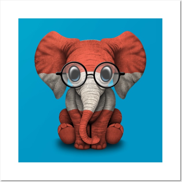 Baby Elephant with Glasses and Austrian Flag Wall Art by jeffbartels